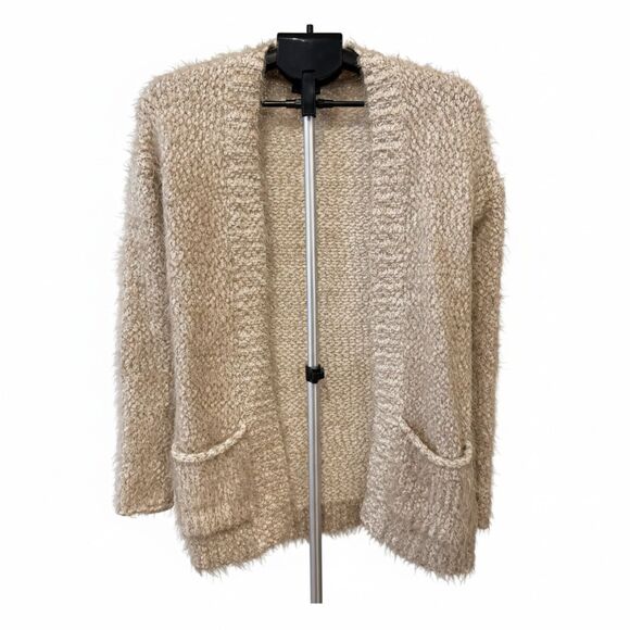 Express Fuzzy Boucle Beige Open-Front Cardigan - Size XS - Picture 1 of 8